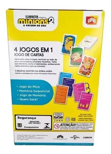 Jogo de Cartas Minions 2 4 Jogos em 1