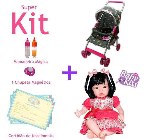 Carrinho De Boneca Milano Oliveira + Kiss Reborn Baby+kit