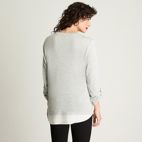 Polera Lanilla Aplicación Gris Mujer Moda Hasta Xxxl
