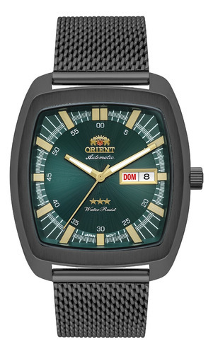 Relógio Orient Automático Masculino Social 3 Estrelas Verde Cor da correia Grafite Cor do bisel Grafite