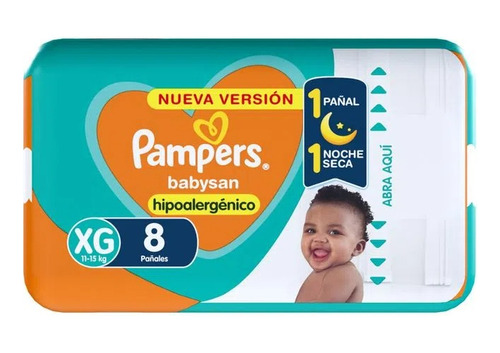 Pampers Babysan Pañales Hipoalergénicos Talle Xg 8 Unidades 