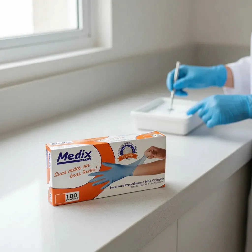 Luva Nitrilica Medix Antiderrapante Azul Tamanho P 100 Unidades