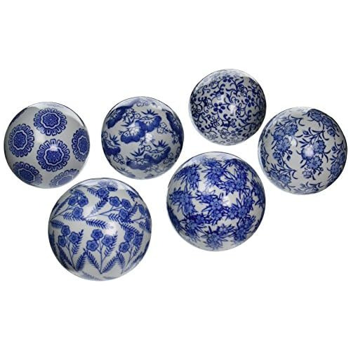 Juego De 4 Bolas Decorativas De Porcelana Azul Y Blanca...