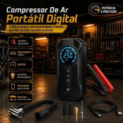 Compressor De Ar Portatil Sua Solucao Rapida E Eficaz Power Bank E Auxiliar De Partida Lanterna De Emergencia