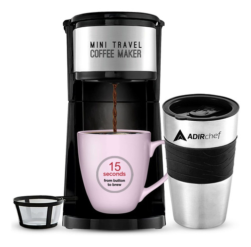 Adirchef Mini Travel Single Serve Coffee Maker & 15 Oz. Tra