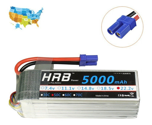 Hrb 6s 22.2v 5000mah Lipo Batería 50 C - 100 C Ec5 Dji Gaui 