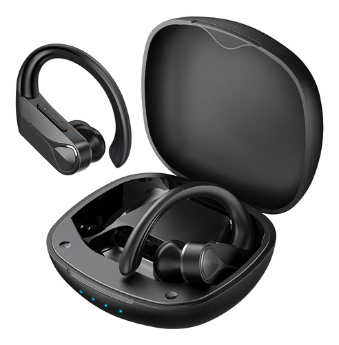 Auriculares Inalambricos Negros Recargables Con Gancho