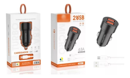 Carregador Turbo Veicular De Celular 2 Portas Cabo Tipo C