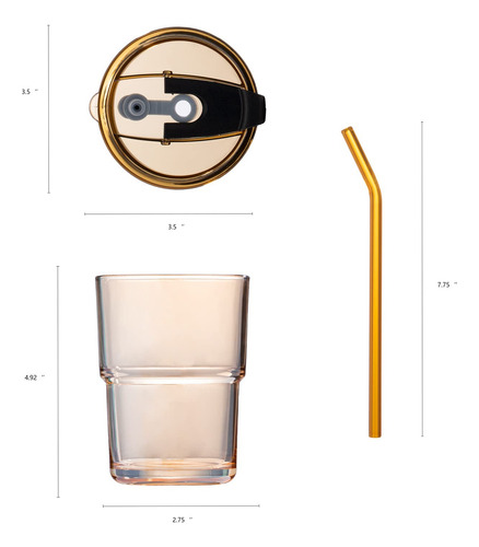 Vaso De Vidrio 400 Ml Con Popote Y Tapa Aislante Ambar Nombre Del Diseño