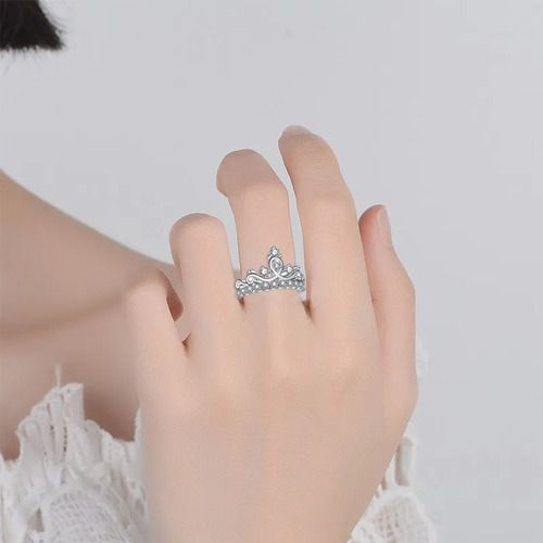 Anillo Corona Princesa Premium Anillo De Plata 925 Argollas Plateado Adulto