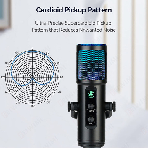 Micrófono Condensador Cardioide Usb Con Luces Rgb