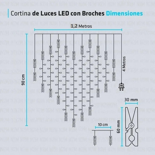 Imagen 3 de 9 de Cortina Led Luces Corazon Broches 5 Metros 220v Navidad