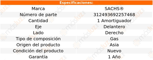 1- Amortiguador Gas Delantero Der Aveo L4 1.6l 08/18 Sachs