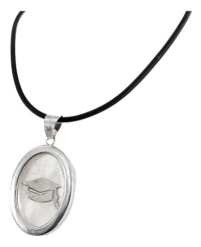Collar Graduación Ajustable Caucho Encapsulada Plata 925 Color Blanco Óvalo