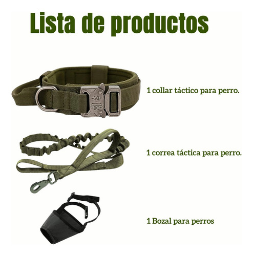 Collares Táctico Y Cuerda Para Perros Medianos Y Grandes Color Verde Militar Tamaño Del Collar Xl