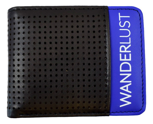 Billetera Hombre Wanderlust Tarjetero Cuero Pu Caja Color Negro Y Azul Diseño De La Tela Liso