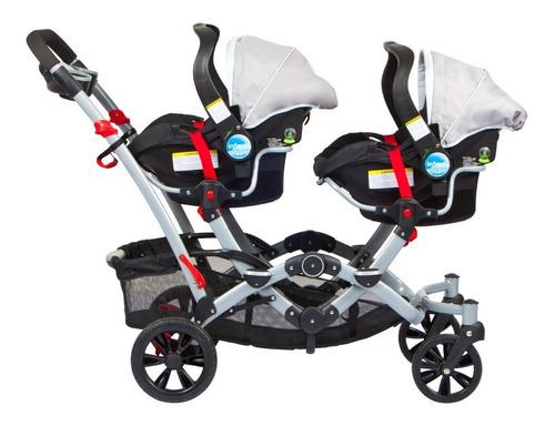 Imagen 4 de 7 de Cochecito de paseo doble Infanti Duo Ride S813 gris +2 Bases + 2 Huevitos
