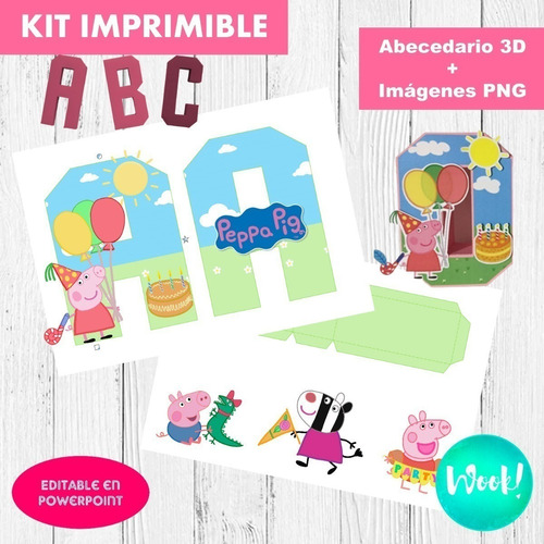 Kit Imprimible Letras 3d Corpóreas Editables De Peppa Pig