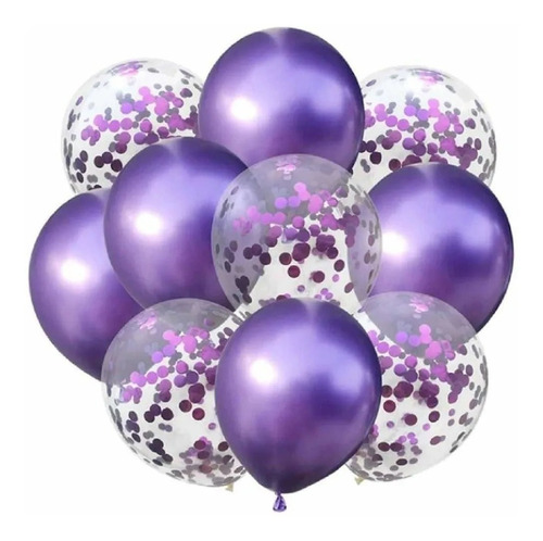 Set Bouquet 12 Globos Mix Confetti - Chrome Calidad Premium.