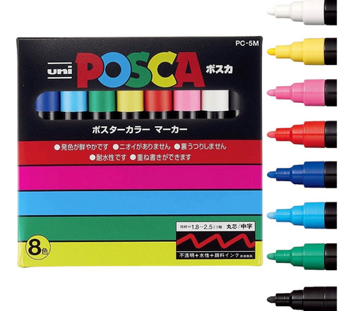 Set Marcadores Posca 5m 8 Colores Original Japonés - Pc 5m8c