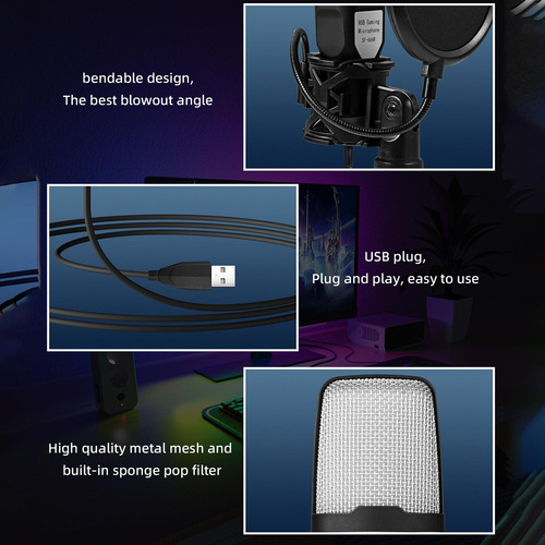 Micrófono De Condensador Iluminación Rgb Ajustable Para