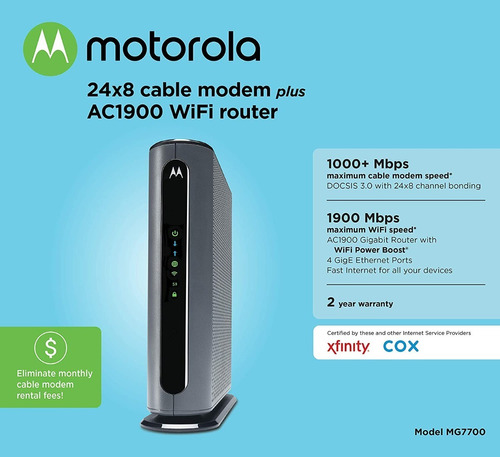 Modem Cable  Motorola Mg7700 24x8 Plus Ac1900 Dual Band Wifi