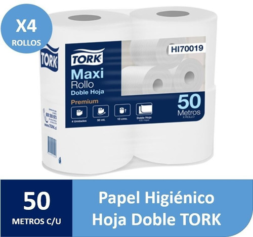 Papel Higiénico Tork 50 M. Doble Hoja Premium 4 Rollos