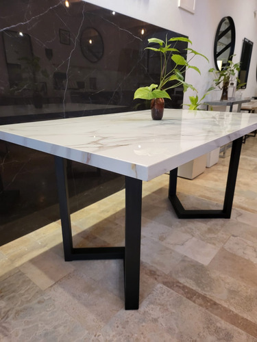 Mesa Comedor Burdeos 150x90 Spl Star 12mm Base Hierro Sale