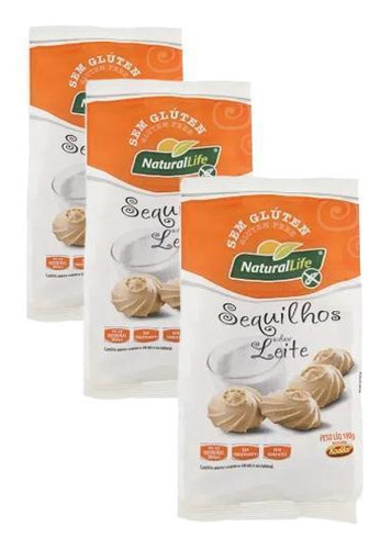 Kit 3 Sequilhos De Leite Sem Glúten Natural Life 180g