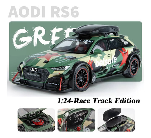 Audi Rs6 Avant Coche Metálico En Miniatura Con Luces Y  1/24