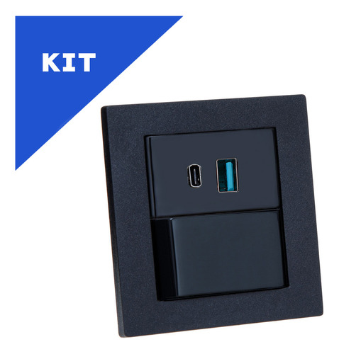 Kit Espelho Duplo Reto 2 Interruptores E 2 Usb 9.0a 1 Tipo C