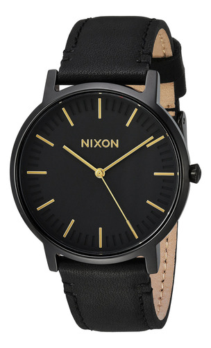 Nixon Porter Leather A10581031-00. Reloj Negro Y Dorado Para