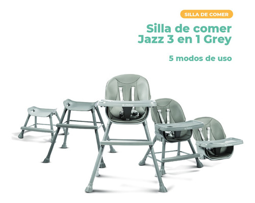Silla De Comer 3 En 1 Pikaboo Jazz Gris Alta Gris