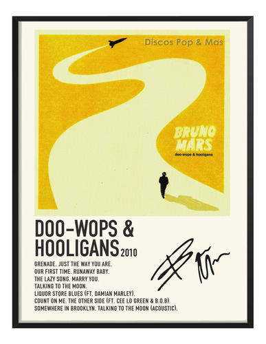Poster Bruno Mars Album Tracklist Doo-wops & Hooligans 45x30