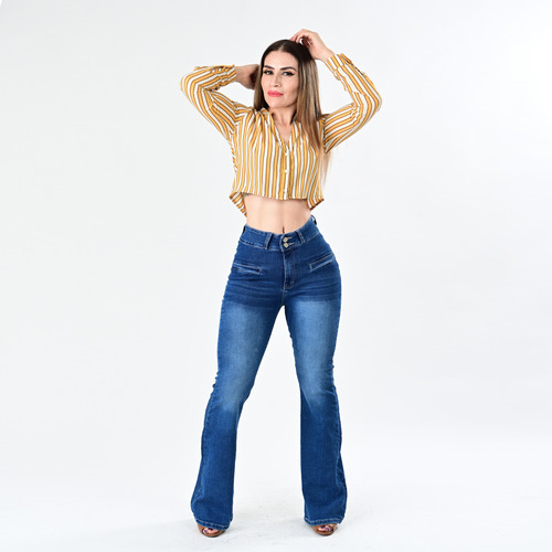 Pantalon Acampanado Colombiano De Dama Con Stretch Itzi 562