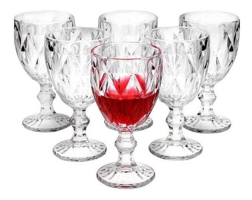 Conjunto De Taças De Vidro 350ml 6pçs Diamond Transparente