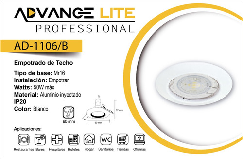 X2 Lampara Base Spot Led Empotrar Plafon P/ Mr16 Blanco