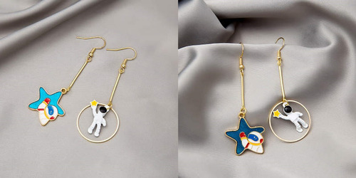 Aretes Astronauta Dorado Accesorio Femenino