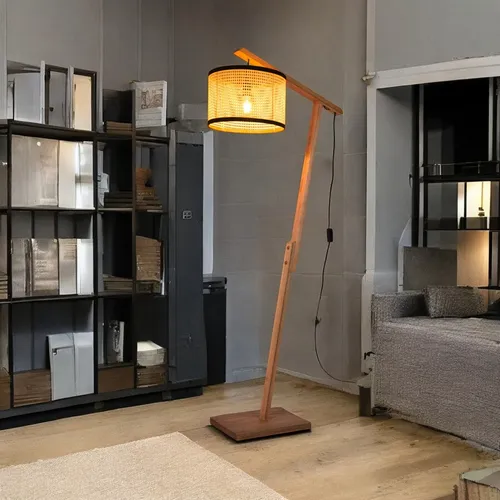 Luminária abajur de chão com cúpula de palha Indiana