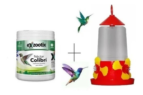 Imagen 1 de 9 de Bebedero Kit + Alimento Nectar Picaflor Colibri Exzootix
