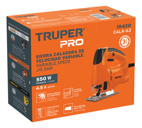 Sierra Caladora 550w 4.5 A Vel. Variable Truper 15420