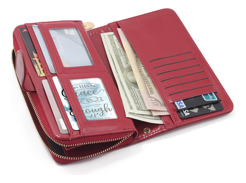 Cartera Para Mujer Gran Capacidad,billetera Con Bloqueo Rfid Terracota