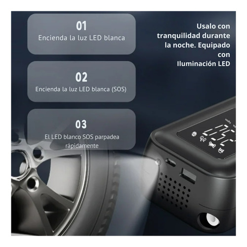 Inflador Eléctrico Portátil Recargable Auto Moto Bicicleta