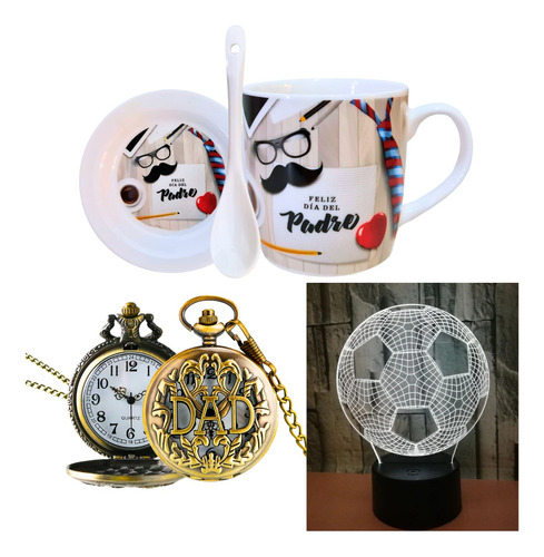 Kit Feliz Día Papá Taza + Reloj Bolsillo + Lámpara 3d Pelota