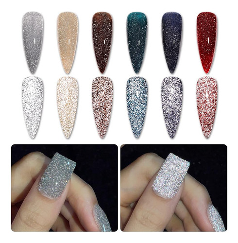 Gaoy Reflective Glitter Gel Nail Polish Set De 6 Colores, In