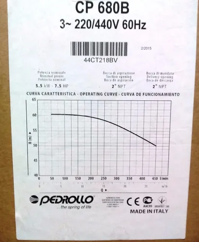 Bomba Pedrollo Cp680b 7.5hp