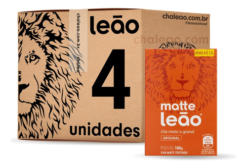 Kit Chá Matte Leão Original 100g Granel - 4 Caixas