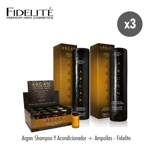 Shampoo Acondicionador Ampollas Argan Fidelite Kit Combo Pel