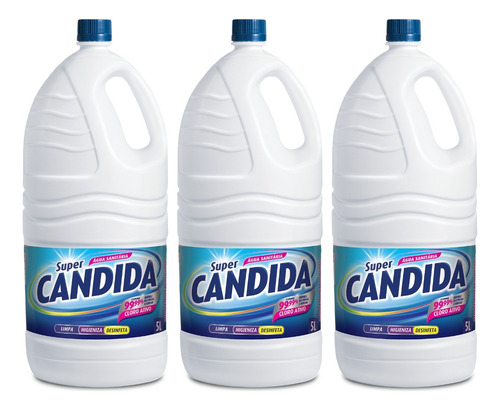 3 Unid. Água Sanitária Super Cândida Galão 5 Litros Limpeza