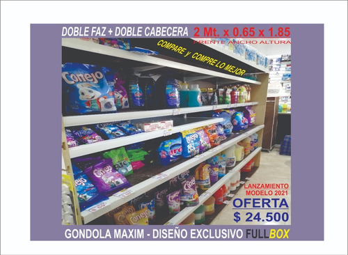 Imagen 2 de 3 de Exhibidor Gondola Slotwall Doble Faz+doble Cabecera+techo